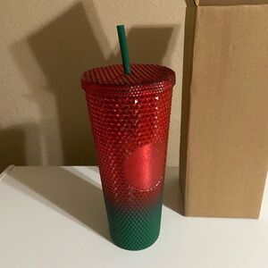 Starbucks Red and Green Studded Ombre Tumbler with Green Straw